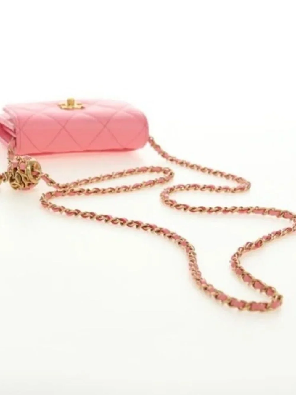 CHANEL Matelasse Chain Wallet Coco Ball Bag Lamb Skin Pink Gold CC Auth 181927M